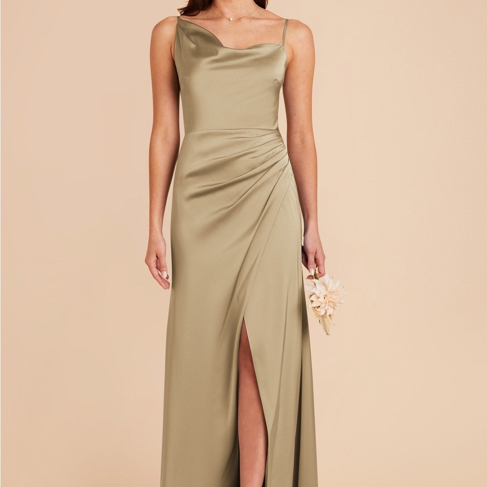 Birdie Grey Jennifer Dress Matte Satin Moss Green - Picture 2 of 3